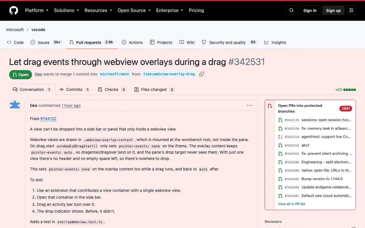 A GitHub pull request into production, tinted pale red with a red bar on top